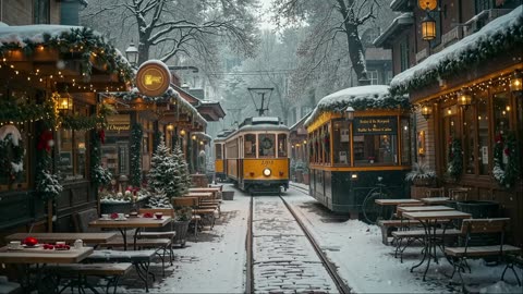 Cozy Christmas Café by the Train 🚂 Snowfall & Smooth Jazz for Study | Holiday Vibes 🎅