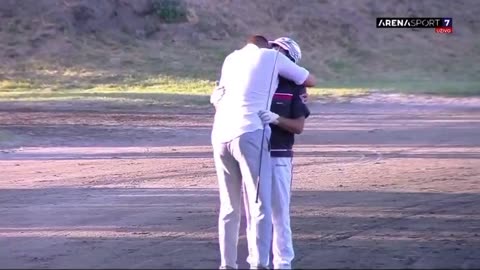 Nikola Jokic celebrates his horse's victory in a race