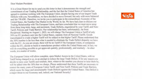 NOTIZIE DAL MONDO La lettera di Donald Trump all'UE:Dazi al 30% dal 1 agosto 2025 con una lettera pubblicata sui social media,Donald Trump ha annunciato che a partire dal 1 agosto le merci introdotte negli Stati Uniti da UE