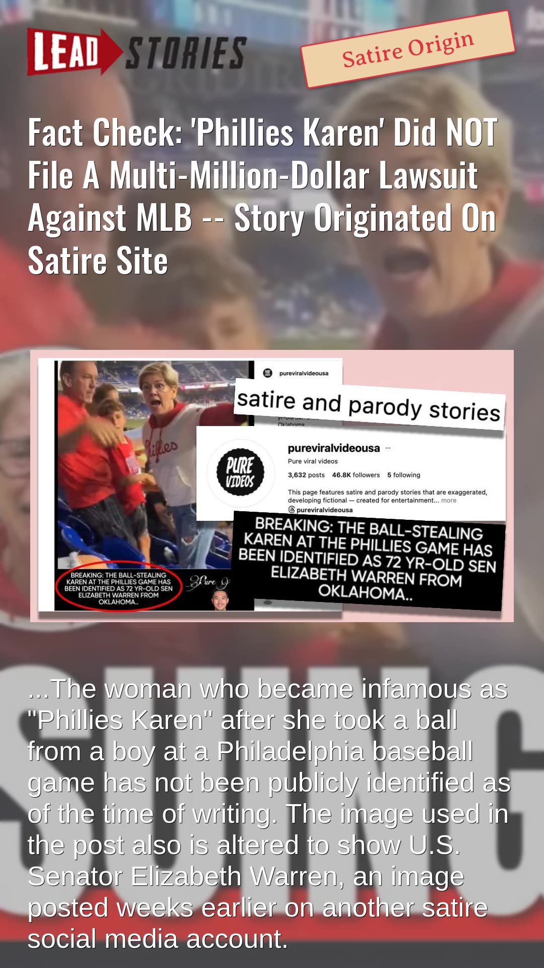 Fact Check: Phillies Karen Did NOT File A Multi-Million-Dollar Lawsuit Against MLB -- Satire Site