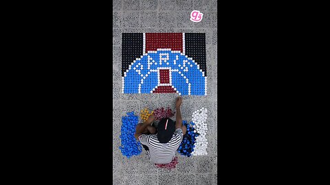 A 3d PSG Logo ⚽ using 1,872 bottle caps! 🔵🔴 #3d #3dart #psg #qamhani #shorts