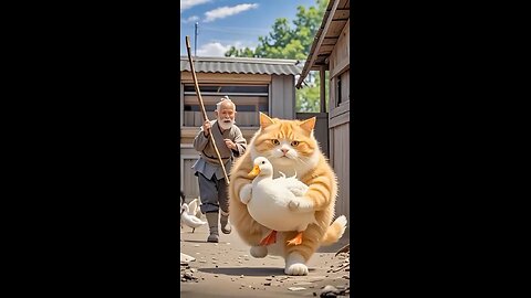 cat eating a chicken