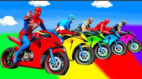 SPIDER MAN!on Motorcycle in Spiral Bridge Stunt Rid