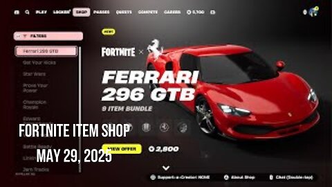 Fortnite Item Shop|May 29, 2025(*New* Ferrari 296 GTB Bundle & More)