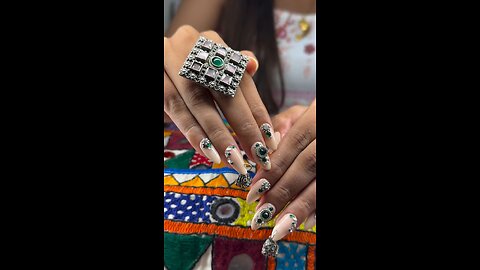 jJhumka & Big Luxury Ring Inspired Square Nails Art | Stunning Stones Work Design
