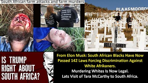 From Elon Musk: South African Blacks Have Now Passed 142 Laws Forcing Discrimination Against White Afrikaners. Murdering Whites Is Now Legal. Lats Visit of Tara McCarthy to South Africa.