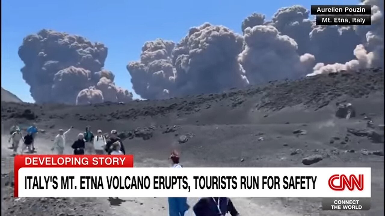 Video shows tourists running for safety as Etna erupts