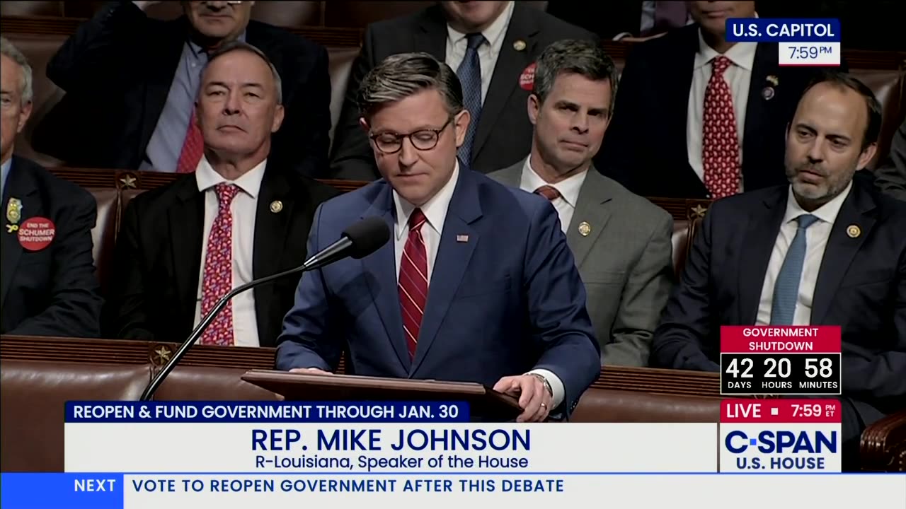 Speaker Johnson Delivers Floor Remarks Before Vote to Reopen the Government