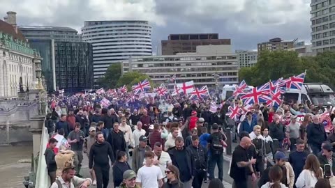 British patriots in the MILLIONS walking over Westminster Bridge to get to the demo site.