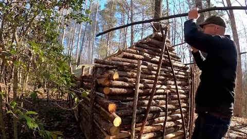 1 Year in Log Cabin Survival Shelter (Building, Camping, Repairing Bushcraft Shelter)_part14