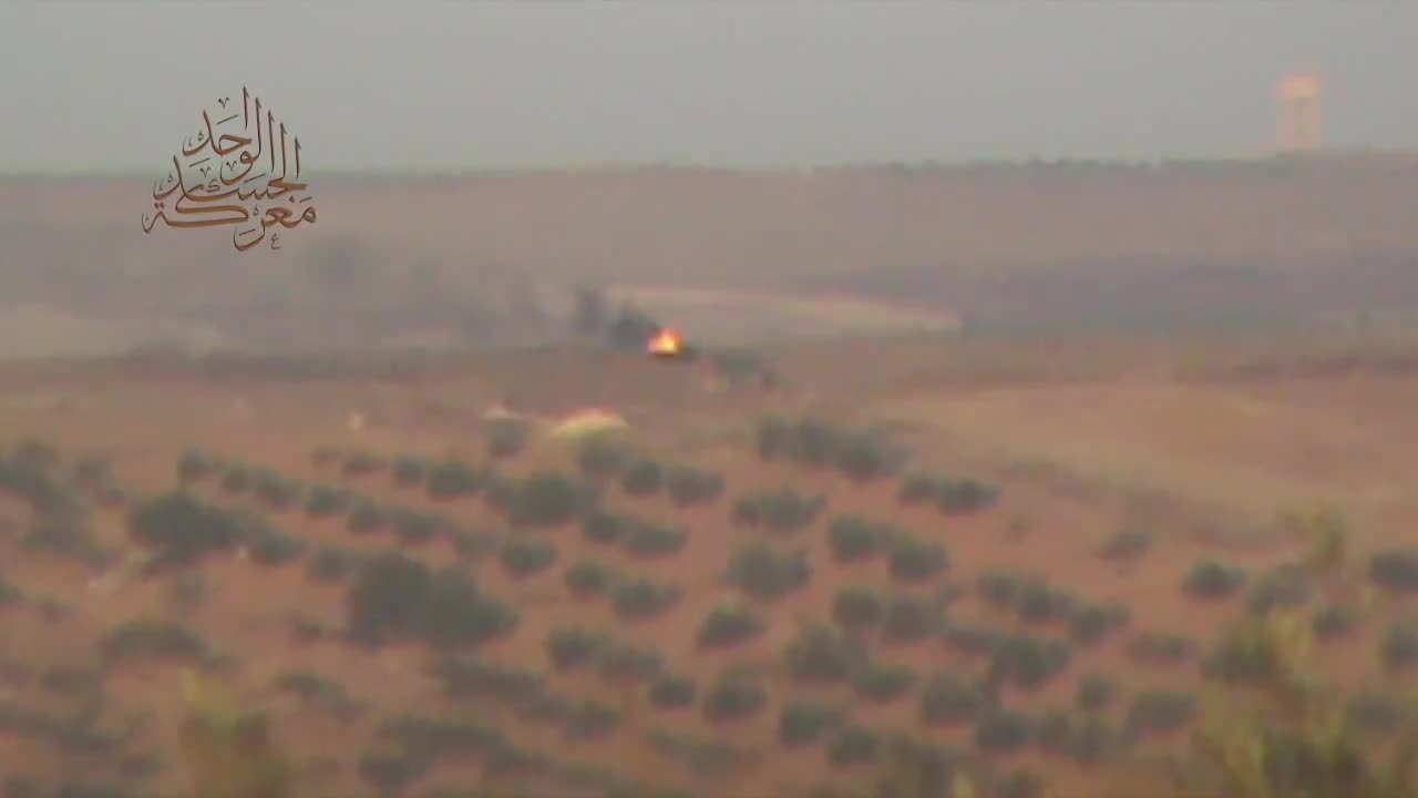 Syrian War Fan ash Shamali, N. Hama, Konkurs, vs. T-72, hit (Ahrar al Sham) 2013.05.30