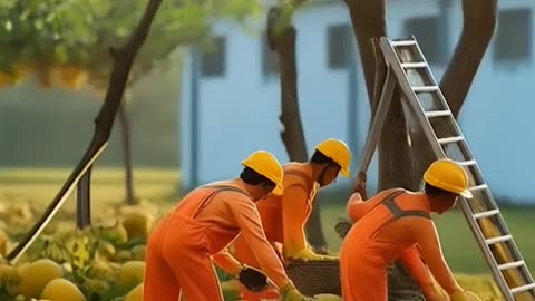 Mangoes are being picked from the mango orchard.