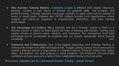 Experience Growth: The Impact of Summer Training