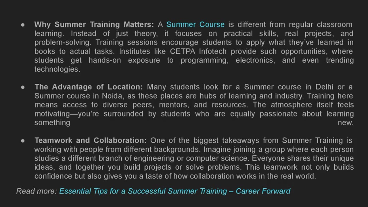 Experience Growth: The Impact of Summer Training