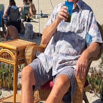 Even his shadow has a tan.