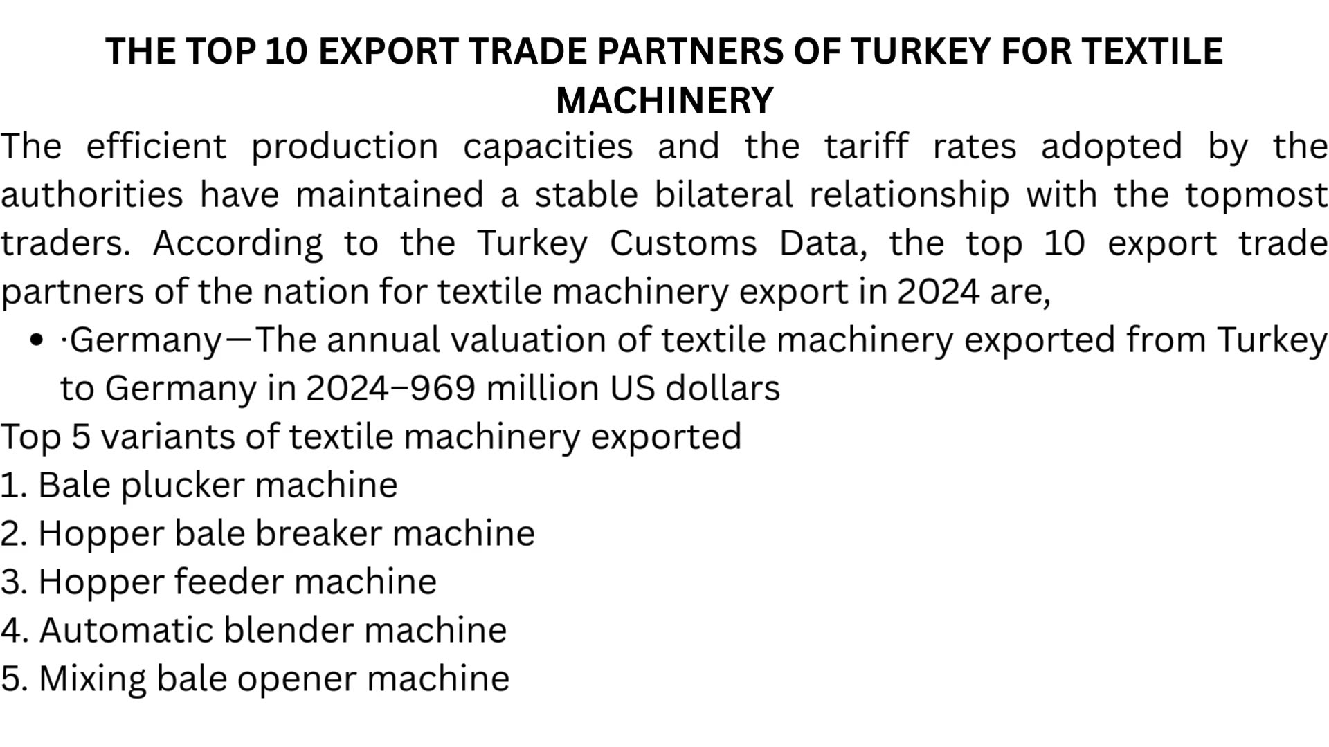Textile Machinery Export Of Turkey