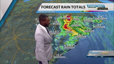 Wind gust increases as Tropical Storm Chantal tracks inland, bringing rounds of heavy rain
