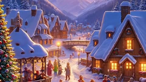 Christmas daytime village mountain magical scene