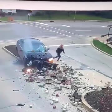 Teenage girl crashes car and immediately runs away.