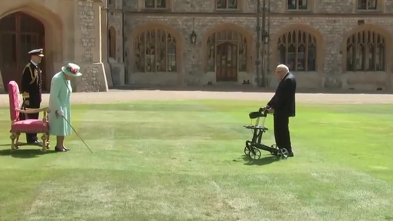 Captain Tom Moore knighted by The Queen During Outdoor Ceremony at Windsor Castle