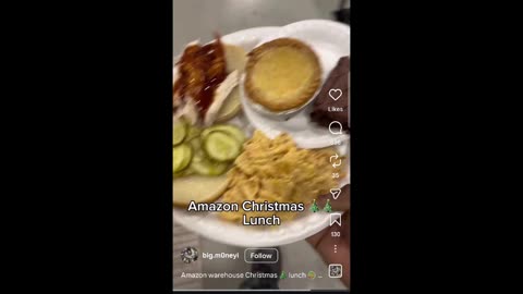 Amazon's XMAS lunch for warehouse employees looks like. (No Sound)