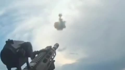 😎 Our scout shoots down two Russian FPV drones with small arms.