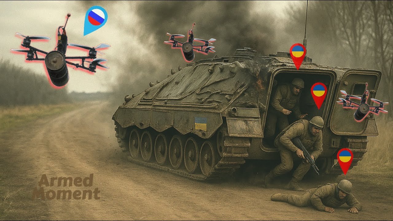 Final Moments: Drone Swarm Destroys Ukrainian APC and Troops