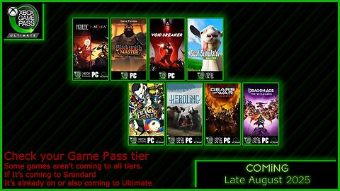 Coming to Xbox Game Pass Late August 2025