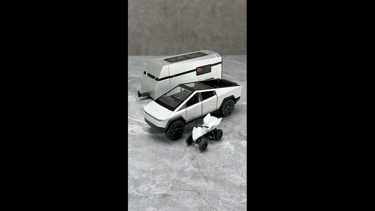 “Cybertruck Diecast Toy 🚙 | Alloy Pickup Truck with RV Trailer | Must-Have Collectible 2025”