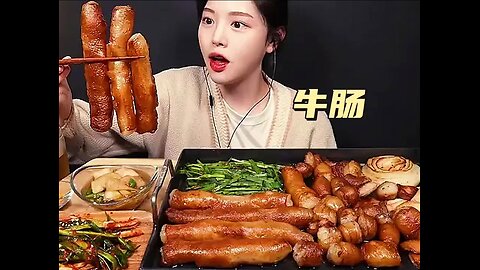 Korean beef intentines with kimchi Mukbang