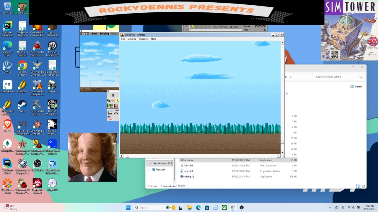 Boomer Plays SimTower In Tiny Window