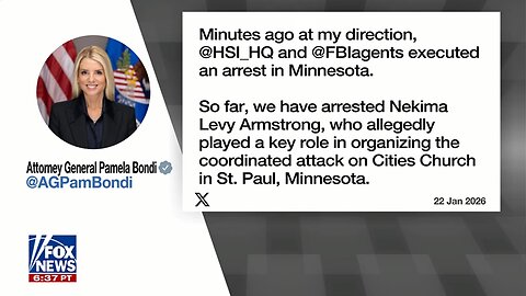 BREAKING: Bondi announces an arrest in Minnesota church protest probe
