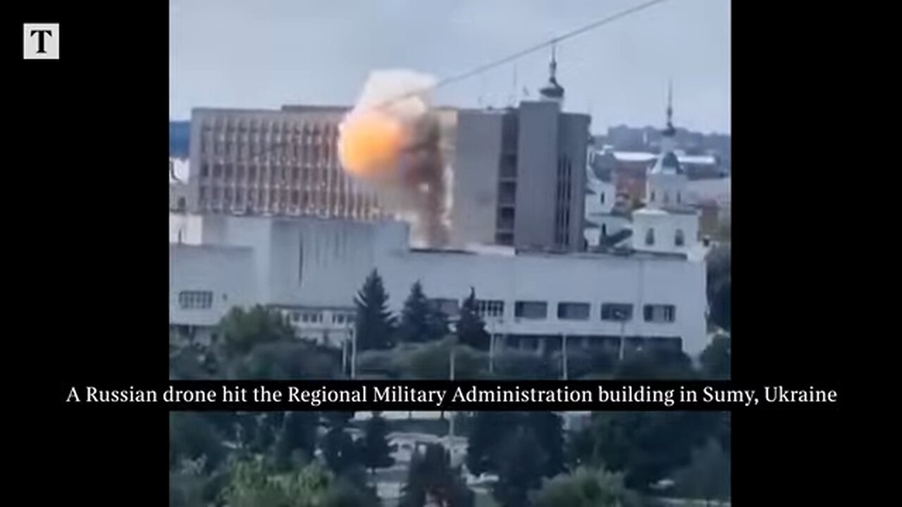 Russian Drone Strikes Building In Sumy, Ukraine