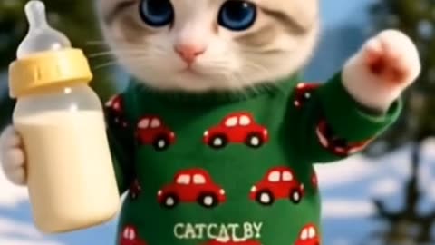 Cutest Baby Cat in a Hoodie Holding a Bottle! 🍼🐱❄️