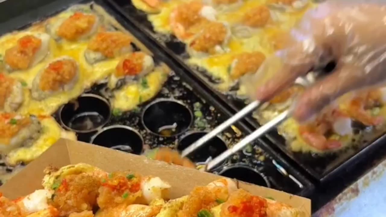 Compilation Shrimp loaded topping pancake or takoyaki, and lobster grilled