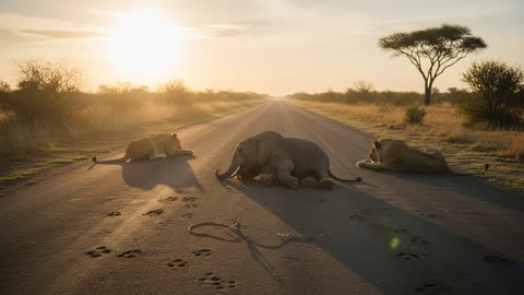 Lions Protect Injured Elephant Calf From Poachers