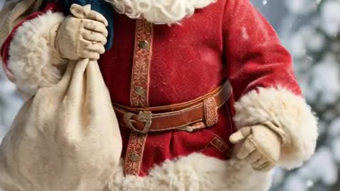 Santa Claus figurine with a sack on his back and a bag in his hand