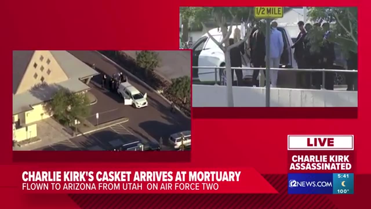 WATCH: Charlie Kirk's casket taken inside mortuary in Arizona