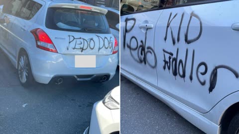 Angry locals catch alleged paedophile in the act and spray paint his car in Sydney