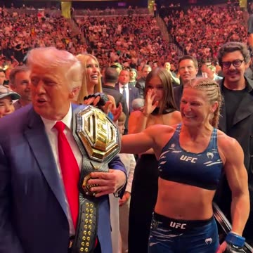 UFC woman's champ hands Trump the belt at UFC 316