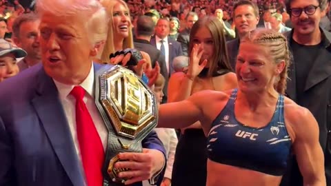 UFC woman's champ hands Trump the belt at UFC 316