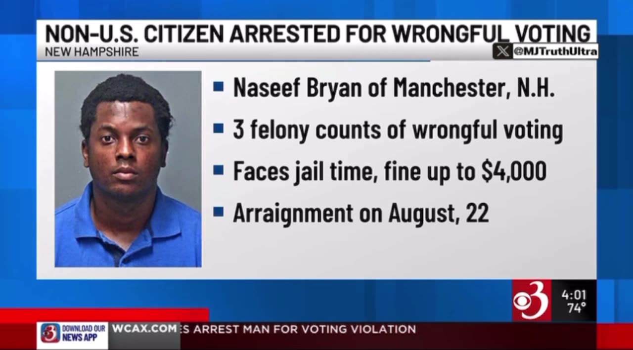 A “New Hampshire Man” (Illegal alien) has been arrested for “wrongful voting” in multiple Elections