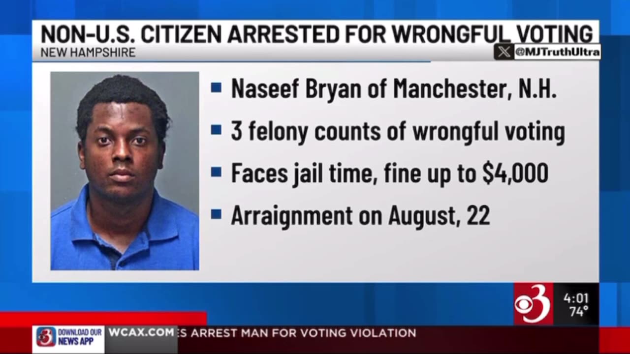 A “New Hampshire Man” (Illegal alien) has been arrested for “wrongful voting” in multiple Elections