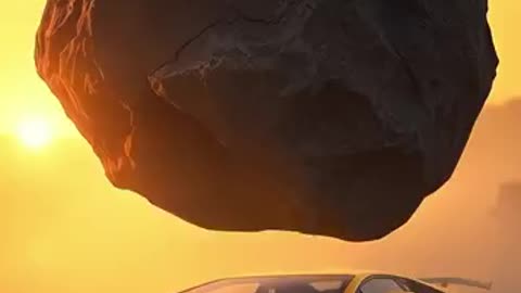 A stone falls on expensive sports cars