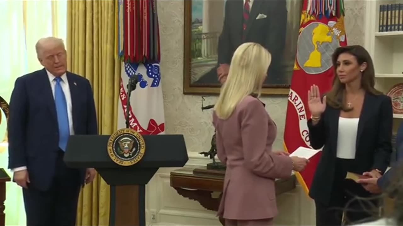 Pam Bondi swears in Alina Habba as the interim U.S. Attorney for the District of New Jersey.