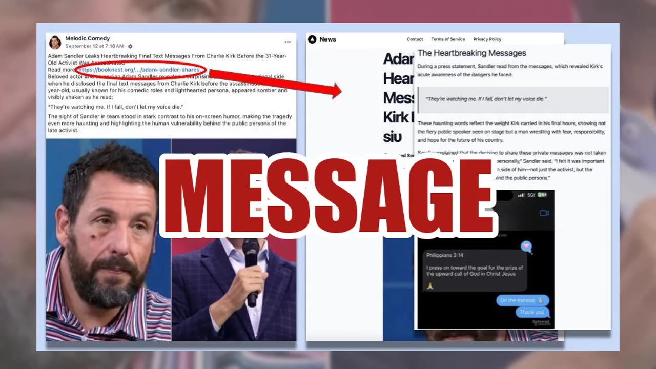 Fact Check: Adam Sandler Did NOT Reveal Final Text Message From Charlie Kirk -- Clickbait Variations