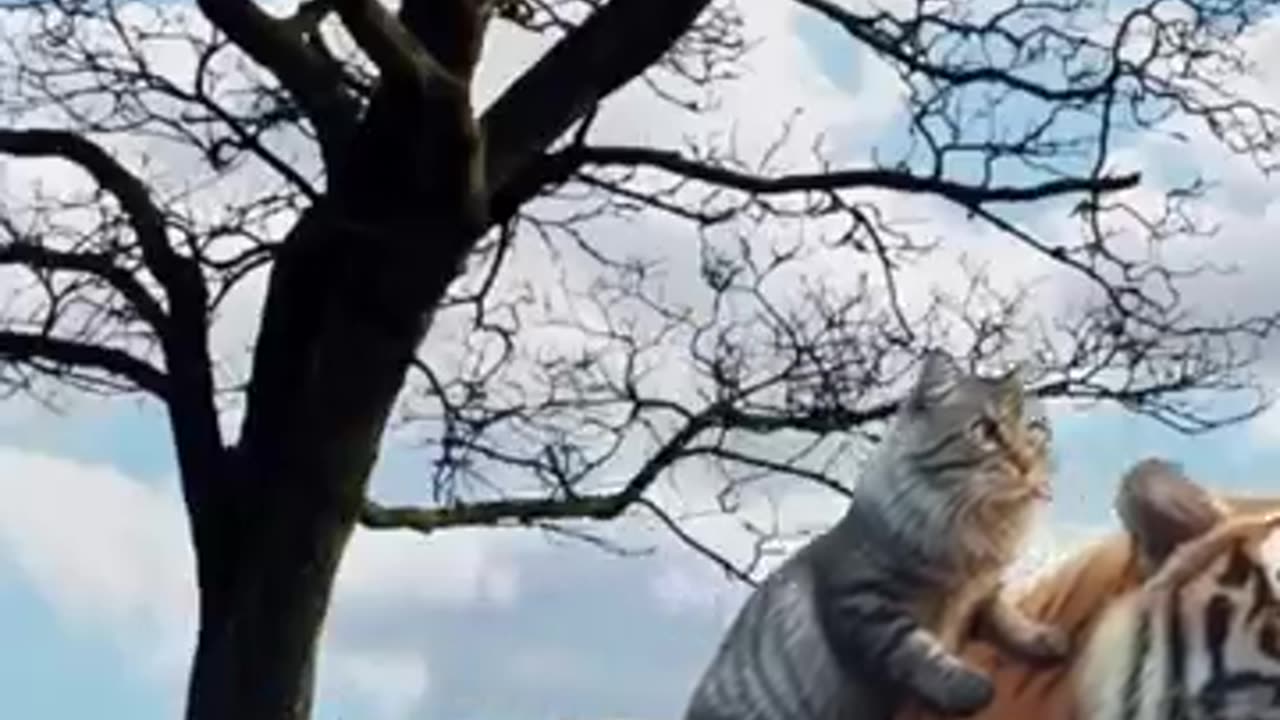 kitten🐈and monkey 🐒 run from Tiger 🐅