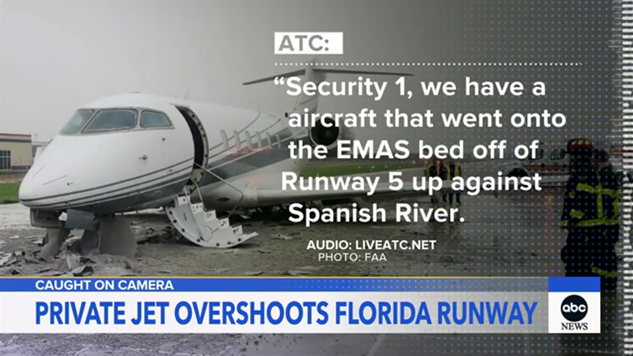 Bombardier jet overshoots runway near busy road