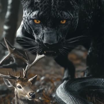The Brave Black Leopard: Saving the Fawn from the Giant Snake