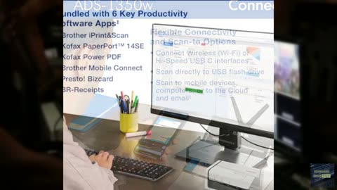 Brother ADS-1350W Wireless Compact Desktop Scanner | Scan Speeds of Up to 30ppm